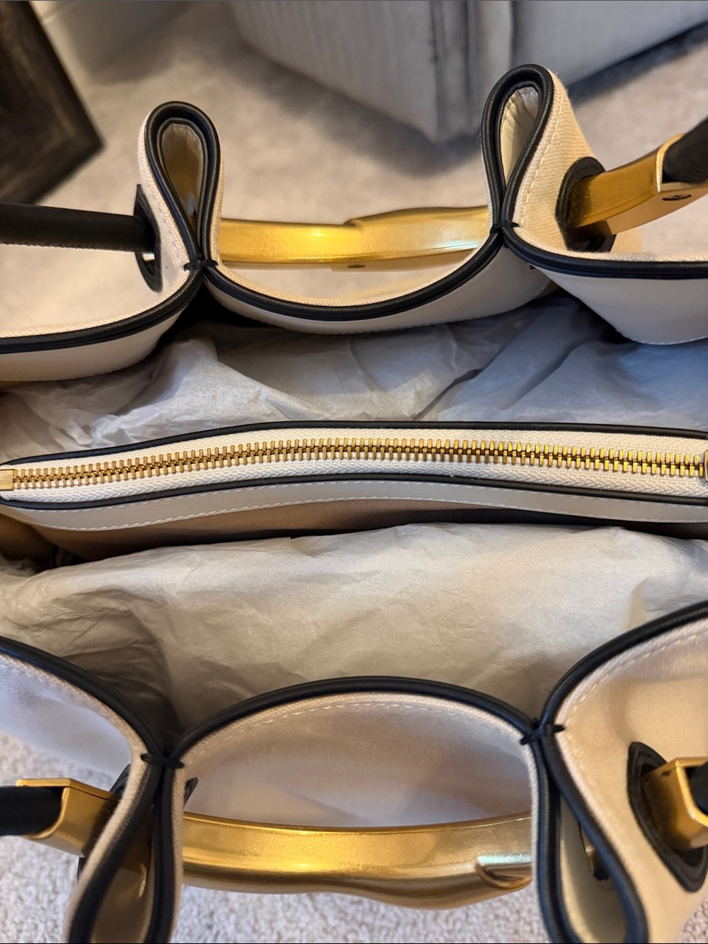 New CULT GAIA Elegant Cream Tote with Gold Accent - Picture 3 of 5